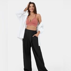 Halara High Waisted Wide Leg Flowy Solid Palazzo Casual Cotton Pants Size L